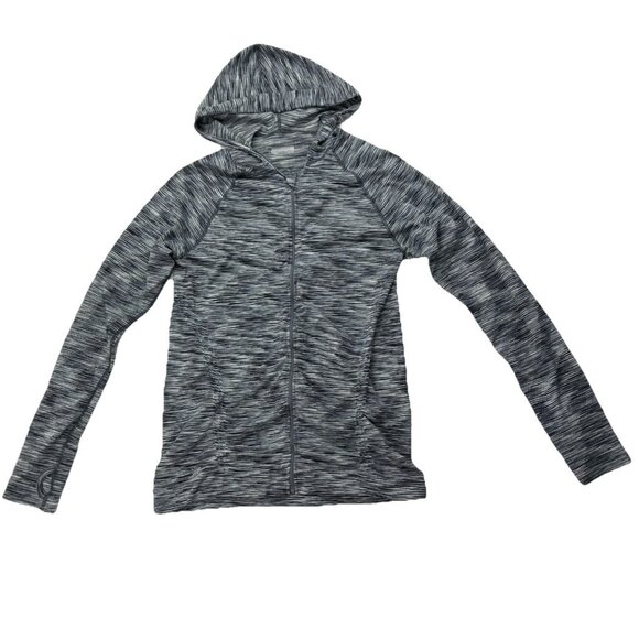 Athleta Womens XL Black White Gray Stripe Yoga Full Zip Fitted Hoodie Jacket - Picture 1 of 6